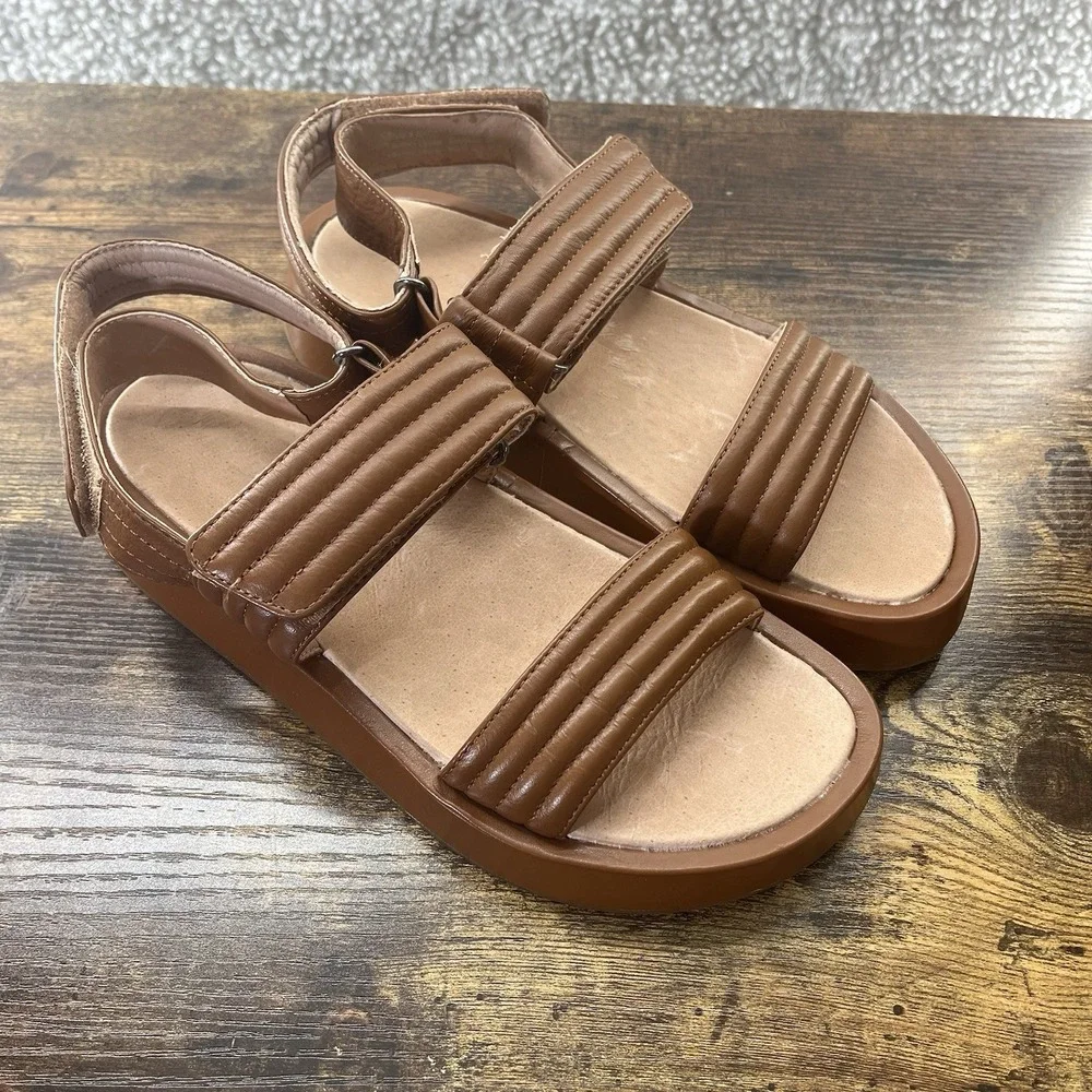 Madewell The Emmalee Sandal English Saddle Tan Leather Platform Puffy Size 8